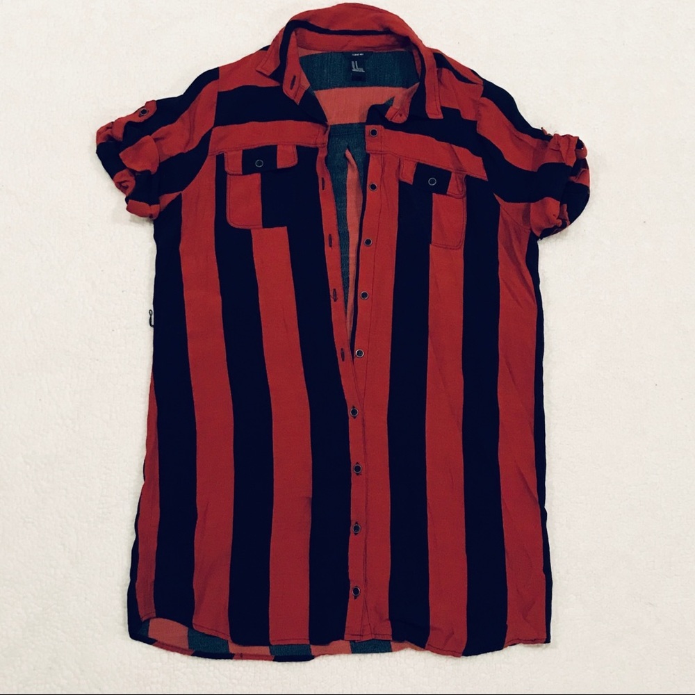Striped Red and Navy Shirt Dress